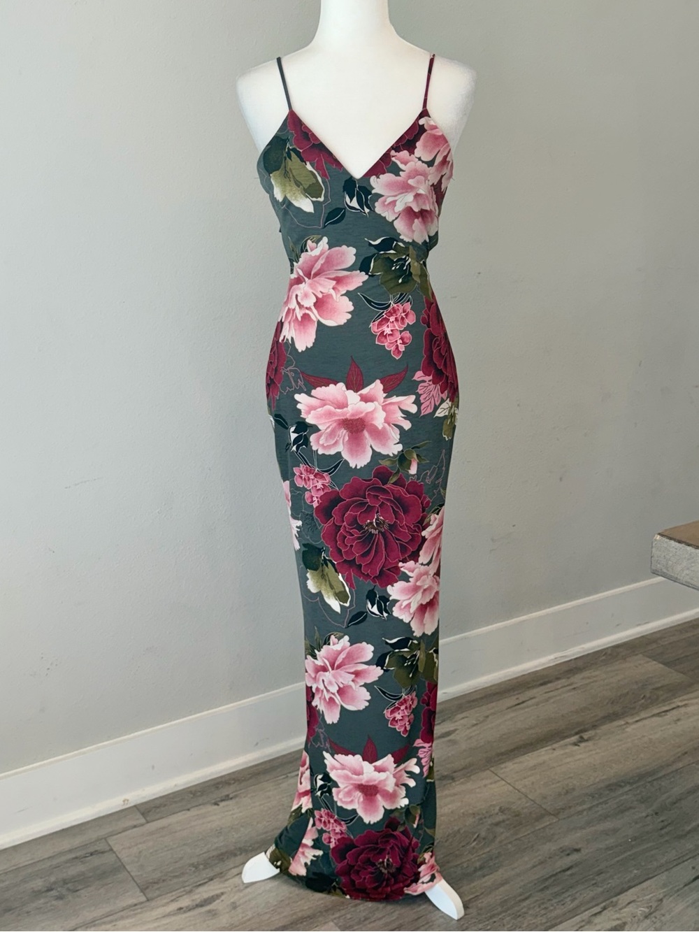 Glare Floral Slip Grey Maxi Floral Dress